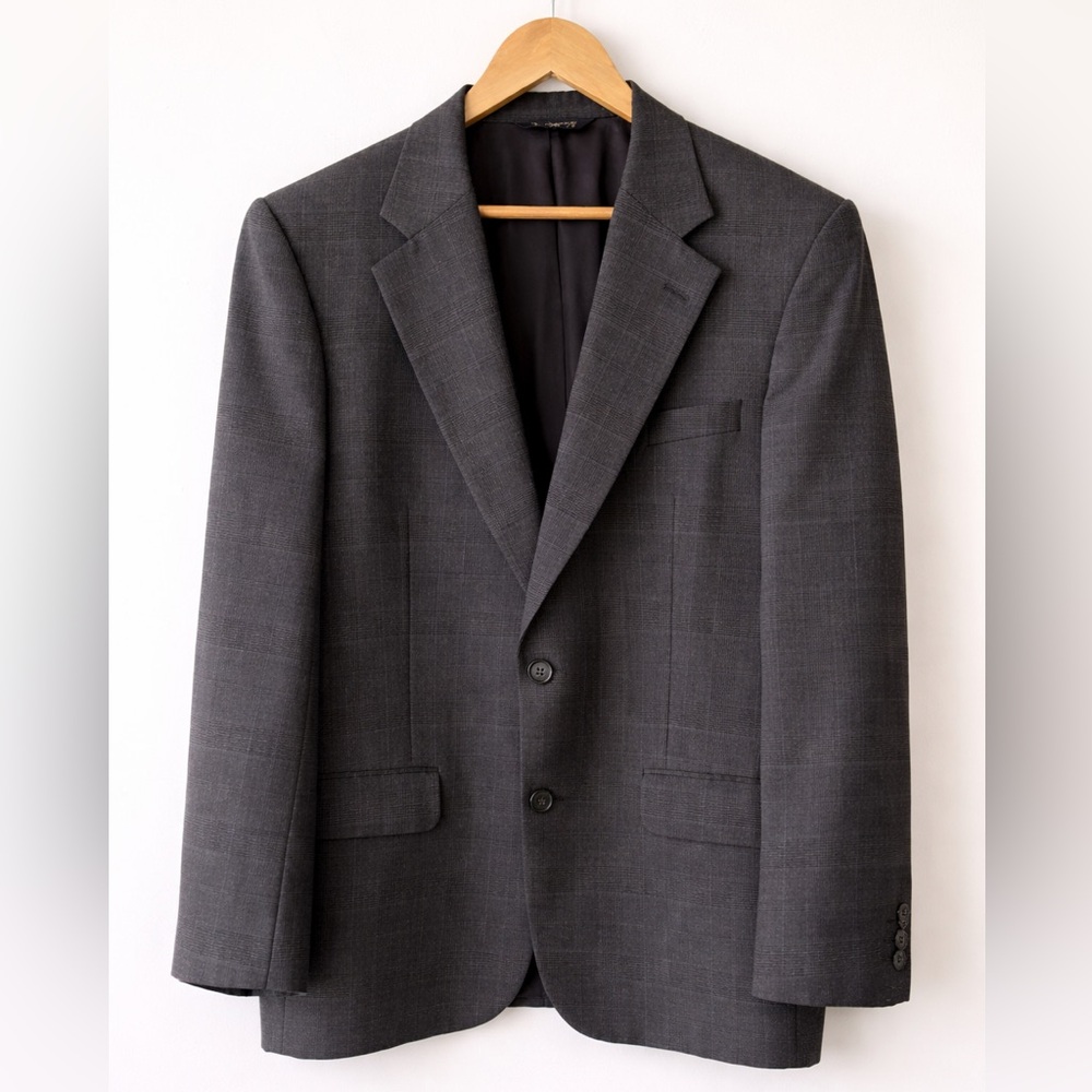 Burberrys Vintage 100% Wool Blazer Grey Check Classic Tailored Jacket